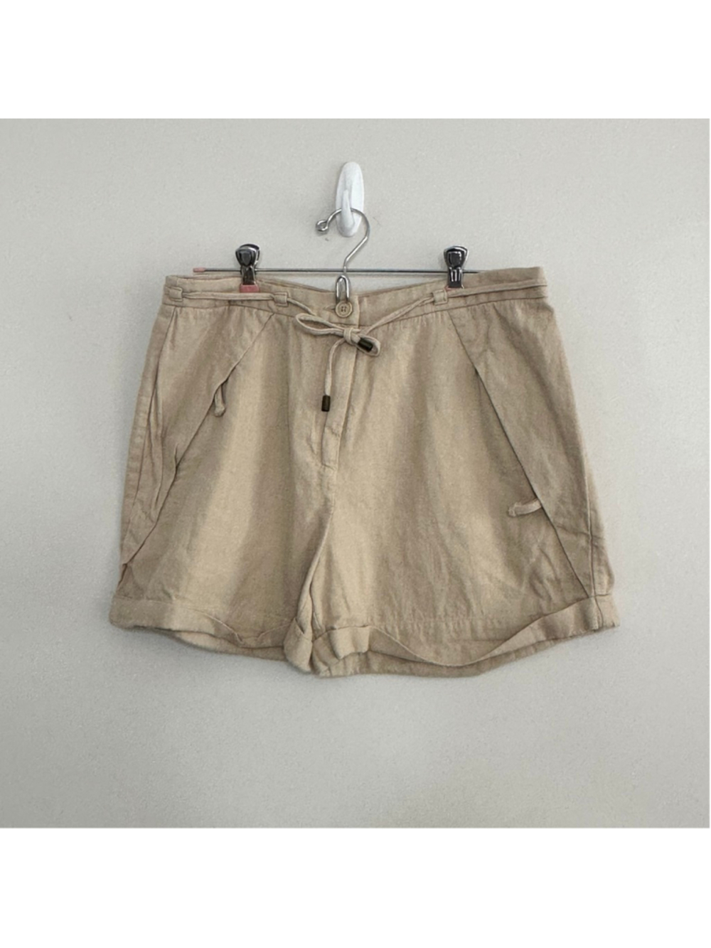 Linen Blend Tie Waist Shorts Beige Neutral Coastal Grandmacore Euro Summer